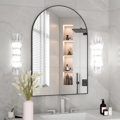 Immagine prodotto di Specchio da parete a forma di arco, 50x75 cm, nero, ideale per bagno, ingresso o soggiorno