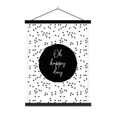 Produktbild von MuchoWow® Textilposter Zitate - Text - Oh happy day - Glück 90x120 cm mit schwarzem Rahmen - Dekoration