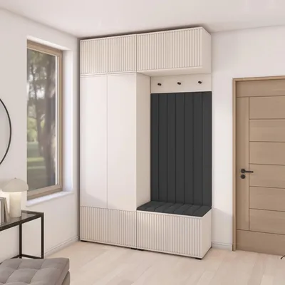 Produktbild von Garderoben-Set Ritmo version 2 – gefräste Kleiderschrank mit Polsterplatten, Schuhschrank, für Flur und Eingangsbereich (cashmere, Trinity 16)