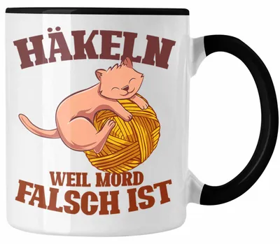 Produktbild von Lustige Strick Häkel-Tasse  Geschenk Stricken Häkeln (Schwarz)