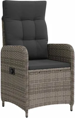 Produktbild von Moderner Gartensessel aus Polyrattan mit verstellbarer Rückenlehne, grauen und dunkelgrauen Farbtönen sowie pulverbeschichtetem Stahlrahmen für Garten, Terrasse oder Pool