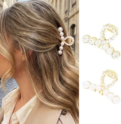 Produktbild von Goldfarbene Haarklammern aus Metall mit Perlen und Strasssteinen, Mini-Haarspangen für Damen