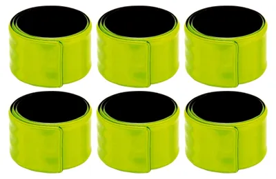 Produktbild von Reflektorbänder Hellgrün 6er Set 33,5x2,75cm für Kinder, erhöhte Sichtbarkeit mit Klickverschluss