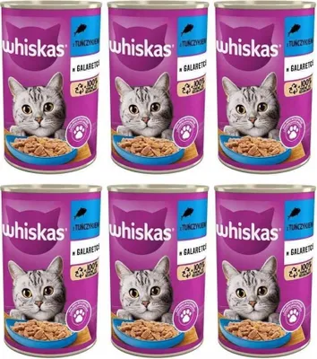 Produktbild von Whiskas Katzenfutter Nassfutter Adult 1+ mit Thunfisch in Gelee, 6 Dosen (6 x 400g)