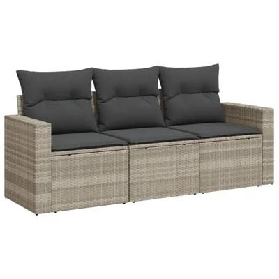 Produktbild von vidaXL 3-tlg. Garten-Sofagarnitur mit Kissen Hellgrau Poly Rattan
