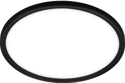 A black oval-shaped object, likely a light fixture or a rim, is presented against a white background.