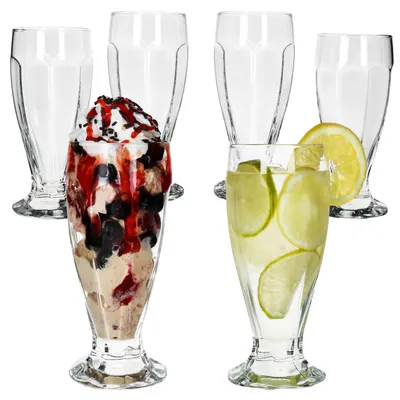 Zdjęcie produktu dla 6x LONDON pojemniki na lody z podstawką 350ml przezroczyste wysokie kubki na kawę mrożoną koktajle shake