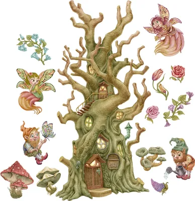 Produktbild von Wandaufkleber Kinderzimmer – Wandsticker für Baby & Kinder – Selbstklebende Wanddekoration – Abnehmbar ohne Rückstände – Deko für Mädchen & Jungen - Gnome und ein Waldhaus im Pastellstil100x132 cm