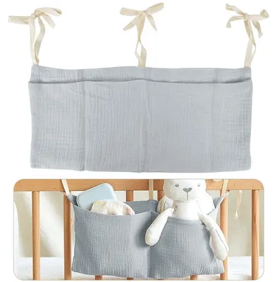 Produktbild von Bedrandtas Babyzimmer-Organizer – Hängeaufbewahrungstasche – 100% Baumwolle – 2 Fächer – 38 x 18 cm – Grau
