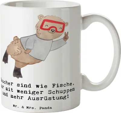 Produktbild von Mr. & Mrs. Panda Tasse Tauchen Abenteuer - Weiß - Geschenk, Sport, Trinkbecher, Kaffeetasse, Sportler Geschenke, Unterwasserwelt, Teebecher, Teetasse, Becher, taucher