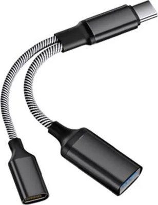 Produktbild von INF Multifunktionaler Type-C zu USB Adapter mit Ladefunktion, 2 Stück Schwarz