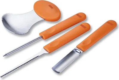 Produktbild von Zenker Kürbis Schnitz-Set 4tlg. Perfekt für Halloween, inklusive Sägemesser, Stech-Spieß, Hohlbeitel & Aushöhllöffel
