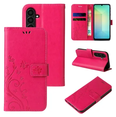 Produktbild von Handyhülle für Samsung Galaxy A17 / A17 5G Floral Blumen Schmetterling Flip Cover Hülle Case Klapphülle Handytasche Farbe: Pink