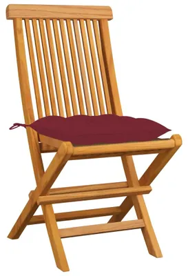 Produktbild von vidaXL Gartenstühle mit Weinroten Kissen 4 Stk. Massivholz Teak