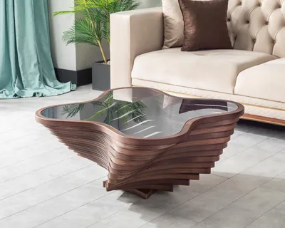 Produktbild von Couchtisch Beistelltisch Susan Walnuss moderner Kaffeetisch Wohnzimmertisch Glas 90x90x42cm Nussbaum
