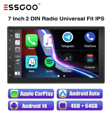Produktbild von Autoradio 7 Zoll Touchscreen Android 14 mit Apple Carplay Android Auto GPS Navigation Bluetooth WiFi 4GB RAM 64GB Speicher 2DIN Einbau Freisprechanlage FM