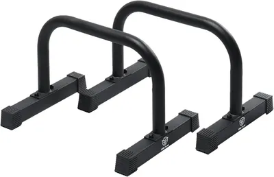 Immagine prodotto di Parallette con maniglie in acciaio - Bilancieri per flessioni - Allenamento a corpo libero - Piedini in gomma antiscivolo - Lunghezza 50 cm - Colore nero