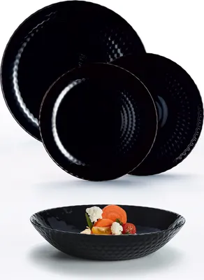 Produktbild von TAFELSERVICE 6 Personen 18 tlg. SET Geschirr Kombiservice aus Glas Schwarz