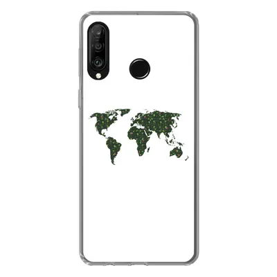Produktbild von MuchoWow® Handyhülle Schutzhülle Hülle für Huawei P30 Lite Weltkarte - Grün - Blätter Silikon Softcase Handy Hülle - Handyhülle