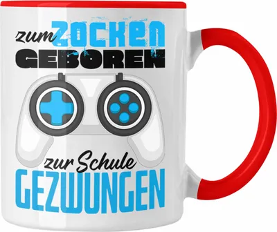 Produktbild von Trendation - Zum Zocken Geboren Zur Schule Gezwungen Tasse Geschenk Gamer Zocker Jungs Geschenkidee (Rot)