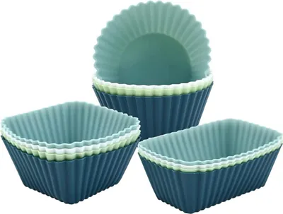 Produktbild von Stück Silikon-Muffinförmchen-Kuchenform-Set – Muffinförmchen quadratisch, rechteckig, rund, 12-teiliges Set