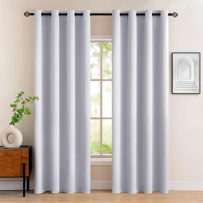 Productafbeelding van Verduisterende gordijnen, grijs-wit, met oogjes, set van 2, 140x245 cm