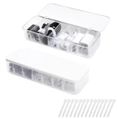 Immagine prodotto di Organizer per cavi scatola portacavi - Trasparente - 9 x 26 x 5 cm - 2 pezzi - 7 scomparti e 14 fascette