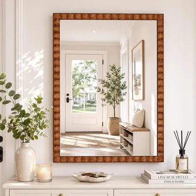 Immagine prodotto di Specchio da parete rettangolare con cornice in legno, 61x81 cm, colore marrone, stile rustico vintage