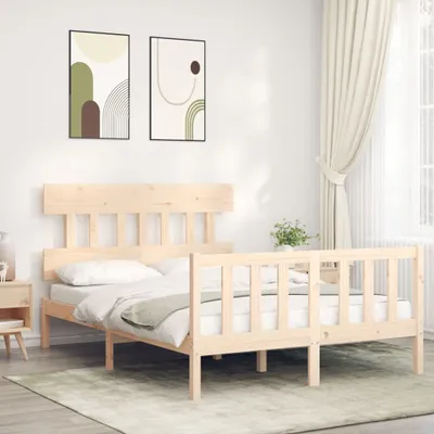 Imagen del producto de Cama de madera maciza "Living Store" con cabecero, tamaño 140x200 cm