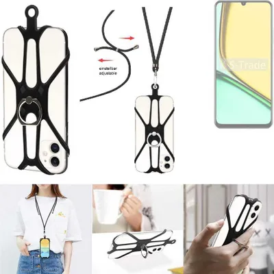 Produktbild von K-S-Trade 3in1 Handykette Handyband Handykordel Halsband Smartphone-Ring Handy-Ring kompatibel mit Realme Note 60 Fingerhalterung Handyring