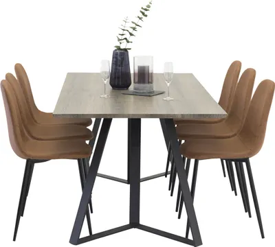 Image de MarinaGRBL ensemble table, table El boisReproduction gris et 6 Polar chaises SimilicuirPolyuréthanemarron.