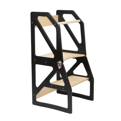 Image de leg&go Tour de Cuisine Transformable en bois Modustep, Tour d’apprentissage 2 en 1, Noir