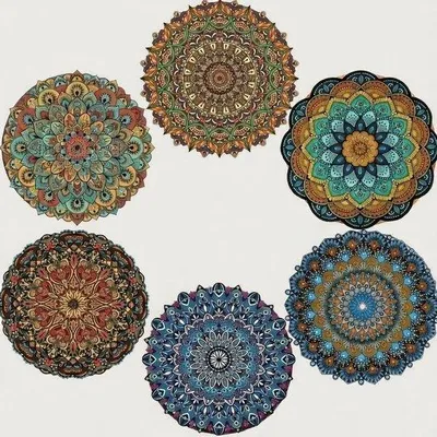 Zdjęcie produktu dla Zestaw 6 podkładek pod filiżanki – kolorowy kwiatowy wzór – 10 cm – podkładki pod szklanki i filiżanki – dekoracja stołu w stylu boho