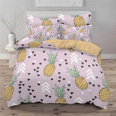 Productafbeelding van Bettenset met ananasprint, tropisch thema, 200x220 cm + 2 kussenslopen van 80x80 cm, gemaakt van microvezel