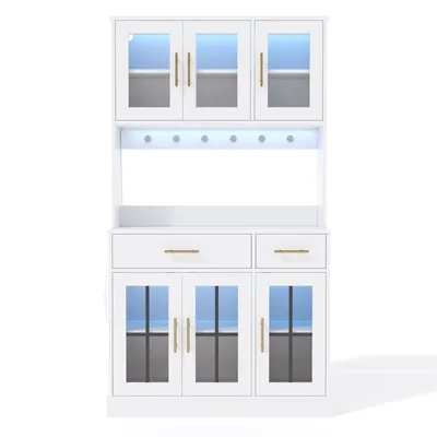 Produktbild von Flieks Küche Hochschrank mit Ladefunktion und Led, Küchenbuffet Küchenschrank mit Haken und Schubladen, Highboard 100x40x180cm, Weiß