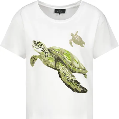 Produktbild von monari Damen T-Shirt Creme Größe 44 mit Schildkrötenprint und Strasssteinen