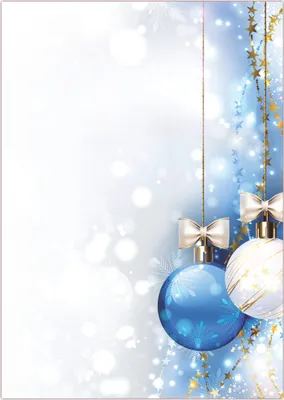 Produktbild von Motiv Briefpapier (Weihnachten-5050, DIN A4, 100 Blatt). Einseitig bedrucktes Briefpapier, einwandfrei beschreibbar, für alle Drucker/Kopierer geeignet, Motivpapier mit weißer und blauer Kugel und goldenen Sternen Lametta Schneekristalle