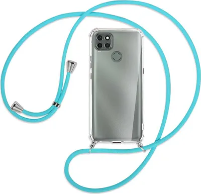 Produktbild von Handykette Backcover-Schutzhülle mit Band (Metall silberfarben) für Motorola Moto G9 Power - türkis