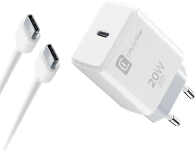 Produktbild von Cellularline Charger Kit 20W - For iPhone 15 Series 20W Ladegerät Kit für iPhone 15 Serie bestehend aus einem 20W USB-C Ladegerät + einem USB-C Kabel, Drinnen, AC, 1 m, Weiß