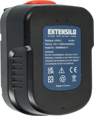 Produktbild von EXTENSILO Akku Ersatz für Black & Decker FS120B, FS120BX, BD1204L, BPT1047, A12EX, A1712, A12-XJ, A12, FSB12, A12E für Werkzeug (3300 mAh, NiMH, 12 V)