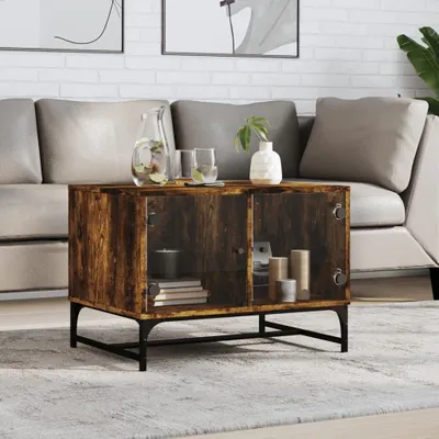Produktbild von Couchtisch mit Glastüren Räuchereiche 68,5x50x50 cm, Kaffeetisch 836543