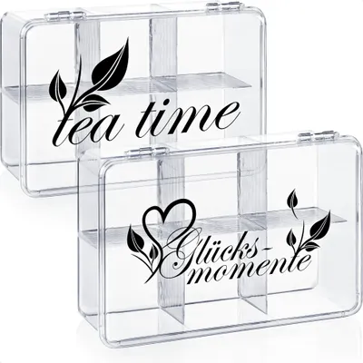 Produktbild von com-four® 2x Aufbewahrungsbox für Tee und Teebeutel - Teebox aus transparentem Kunststoff mit 6 Fächern - Teekiste zur Teeaufbewahrung