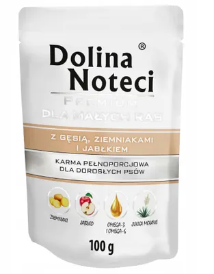 Zdjęcie produktu dla Dolina Noteci Doypack Mokra karma dla psów małej rasy o smaku gęsi i ziemniaków z jabłkami 10 x 100 g