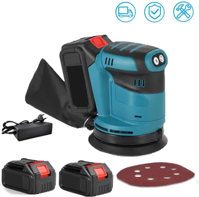 Image de Ponceuse excentrique - Plateau de ponçage de 125 mm - 3 vitesses - Batterie 18 V - Avec 2 batteries - Ponçage et polissage - Pour les bricoleurs