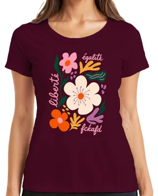 Produktbild von Liberté Égalité Fckafd Blumen Freiheit Statement Sarkasmus Floral Damen T-Shirt, Burgundy, M
