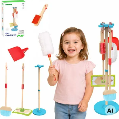 Productafbeelding van Tooky Toy houten schoonmaakset voor kinderen 6-delig.