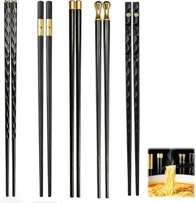 Produktbild von Essstäbchen 5 Paar, 24 cm, schwarz, Bambus, spülmaschinenfest, für Sushi