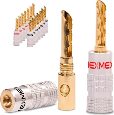 Produktbild von NEXMEX Hohl Bananenstecker 4mm 16 Stecker schraubbar vergoldet Lautsprecherkabel