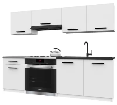 Image de Belini - Coin cuisine moderne ITALIA 1 - Meubles de cuisine 180 cm blanc mat - Cuisine équipée avec éléments hauts, éléments bas et plans de travail