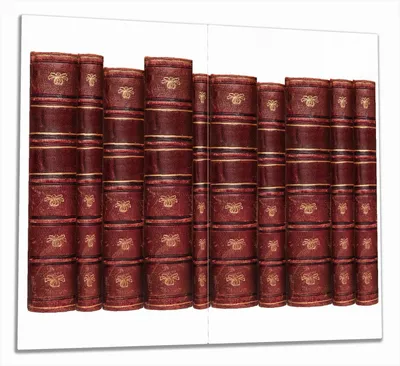 Produktbild von Wallario Herdabdeckplatte aus Glas, Größe 60 x 52 cm 2-teilig, Motiv Alte Bücher mit rotem Ledereinband